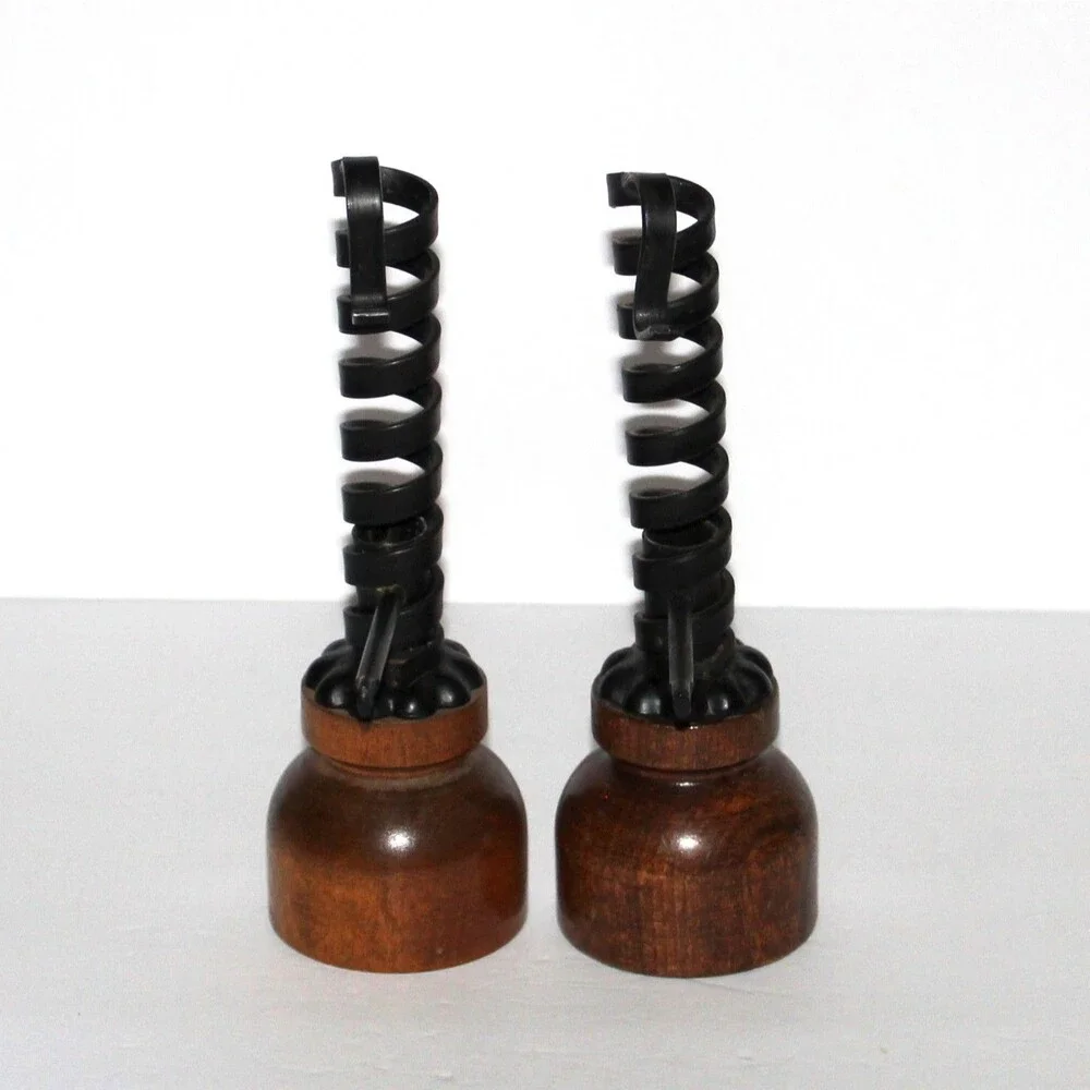 Vintage Iron And Wood Pair Of Two Matching Courting Candle Holders